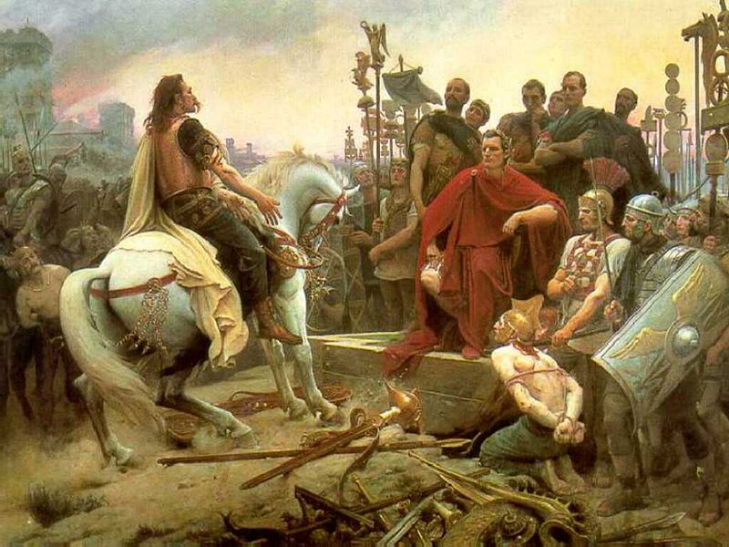 Vercingétorix dépose les armes devant Jules César 